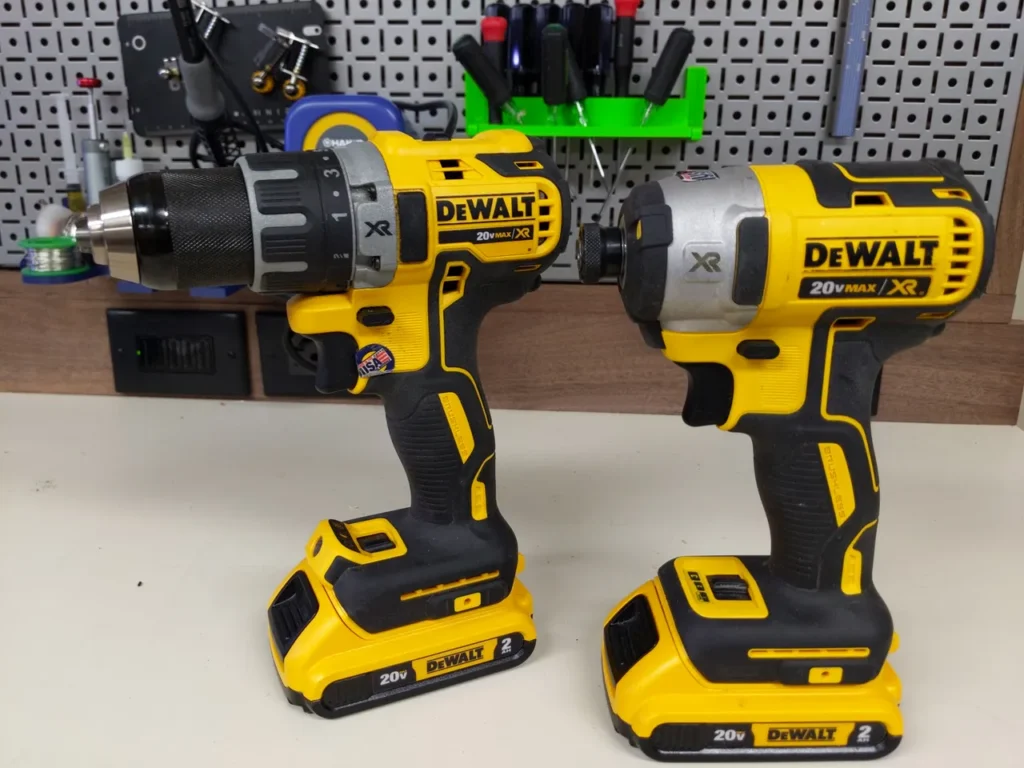 Impact driver vs drill comparison on a workbench